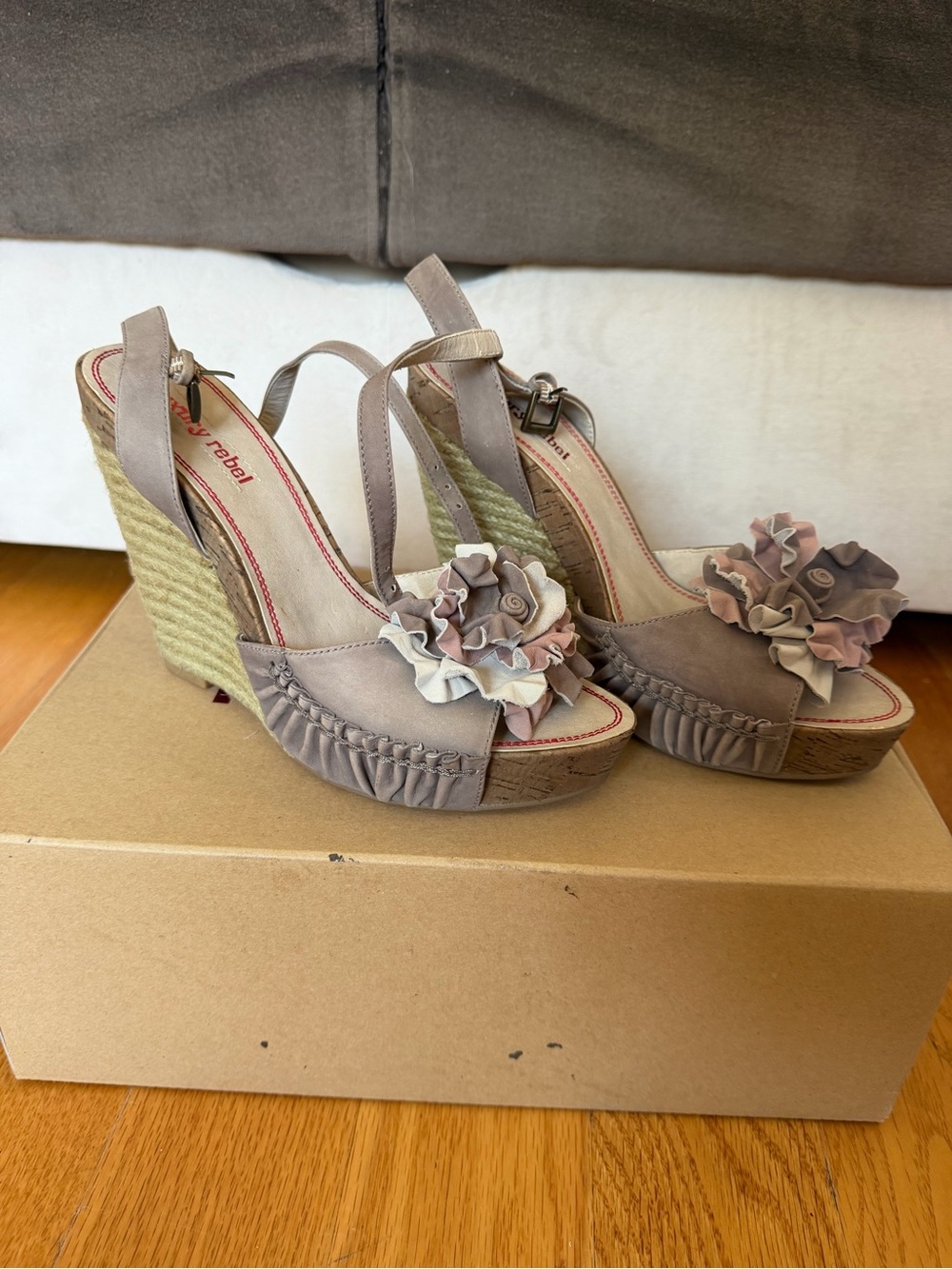 luxury rebel Taupe Floral Espadrille Wedge Sandals